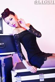 นางแบบ Wenxin "Fashionable Black Lace Girl" ผลงานที่สมบูรณ์ [丽柜贵足 LiGui] ภาพถ่ายขาและเท้าหยกที่สวยงาม